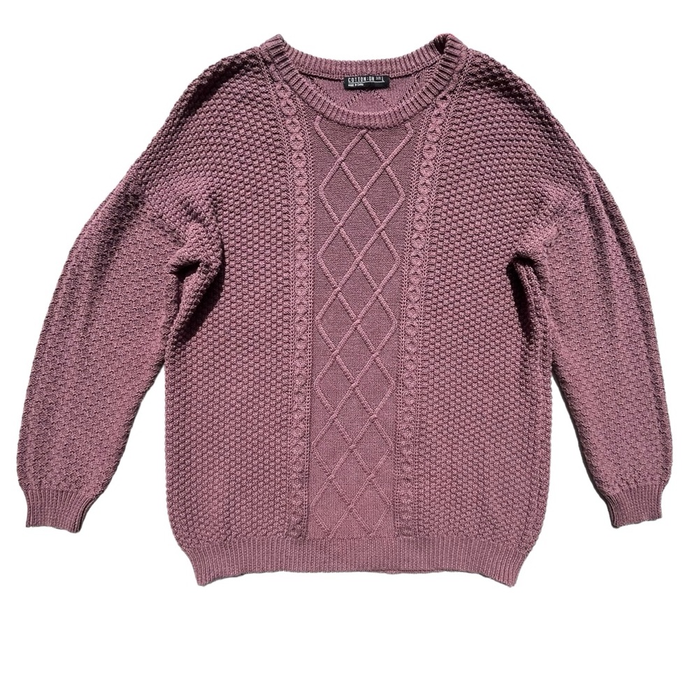 Cotton-On Womens Sz Large Mauve Cable Knit Long Sleeve Crew Neck Classic Sweater